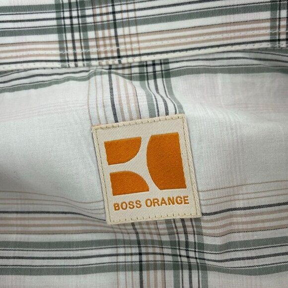 Boss Orange Mens Long-Sleeve Plaid Shirt L Cotton Green & White   2271 - Picture 4 of 9